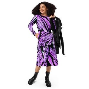 Purple Geo Long Sleeve Midi Dress