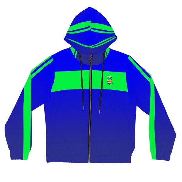 Snowy Owl Bright Blue and Green Womens Full-Zip Hoodie