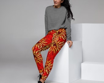 Pantalon de jogging femme fleurs rouges