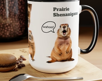 Two-Tone Coffee Mugs, 15oz - Funny Prairie Dogs Mug, Prairie Shenanigans Mug