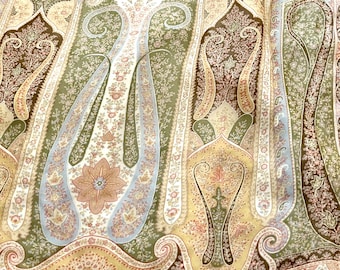 Vintage Etro Mughal Garden Silk Scarf: Paisley Boteh Print, Sage Green Gold Georgette