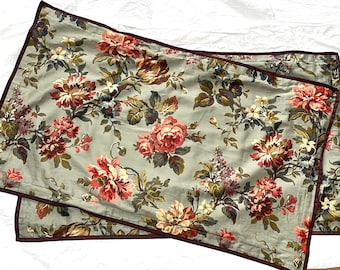 Chaps Ralph Lauren Brittany King Shams Set, Sage Green Floral Cotton Sateen, Burgundy Trim
