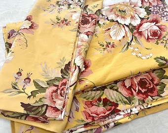 Vintage Ralph Lauren Sophie Brooke Queen Sheet | Yellow Floral Cottagecore Cotton Made in USA