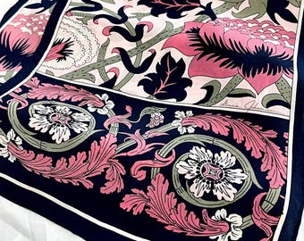 Vintage Ginnie Johansen Silk Scarf | Arts & Crafts Floral, William Morris Style, 9.5” x 54”