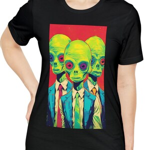 E.T. Aliens Extraterrestrial Wearing Suit Tie Alien Invasion Tshirt Shirt Sci-Fi Cosmic Invaders T Shirt Apparel Clothing Retro Inspired Tee