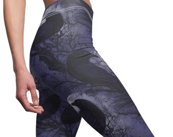 Womens Raven Halloween Leggings Spooky Yoga Pants High Waist Leggings Printed Leggings Workout Halloween Activewear Mid Waist Yoga Pants