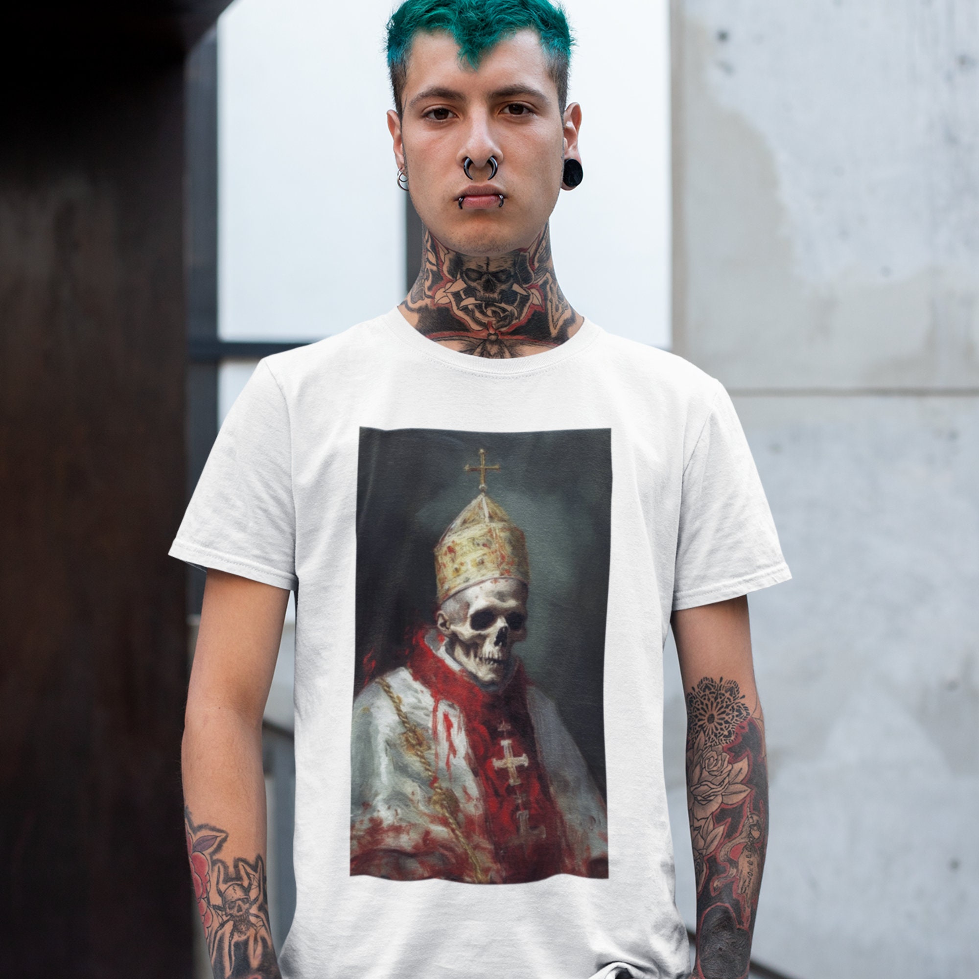 Discover Undead Dead Zombie Pope Goth T Shirt Dark Academia Shirt Spooky Punk Apparel Witch Halloween Shirt Alt Gothic Clothing Satanic Tees Evil