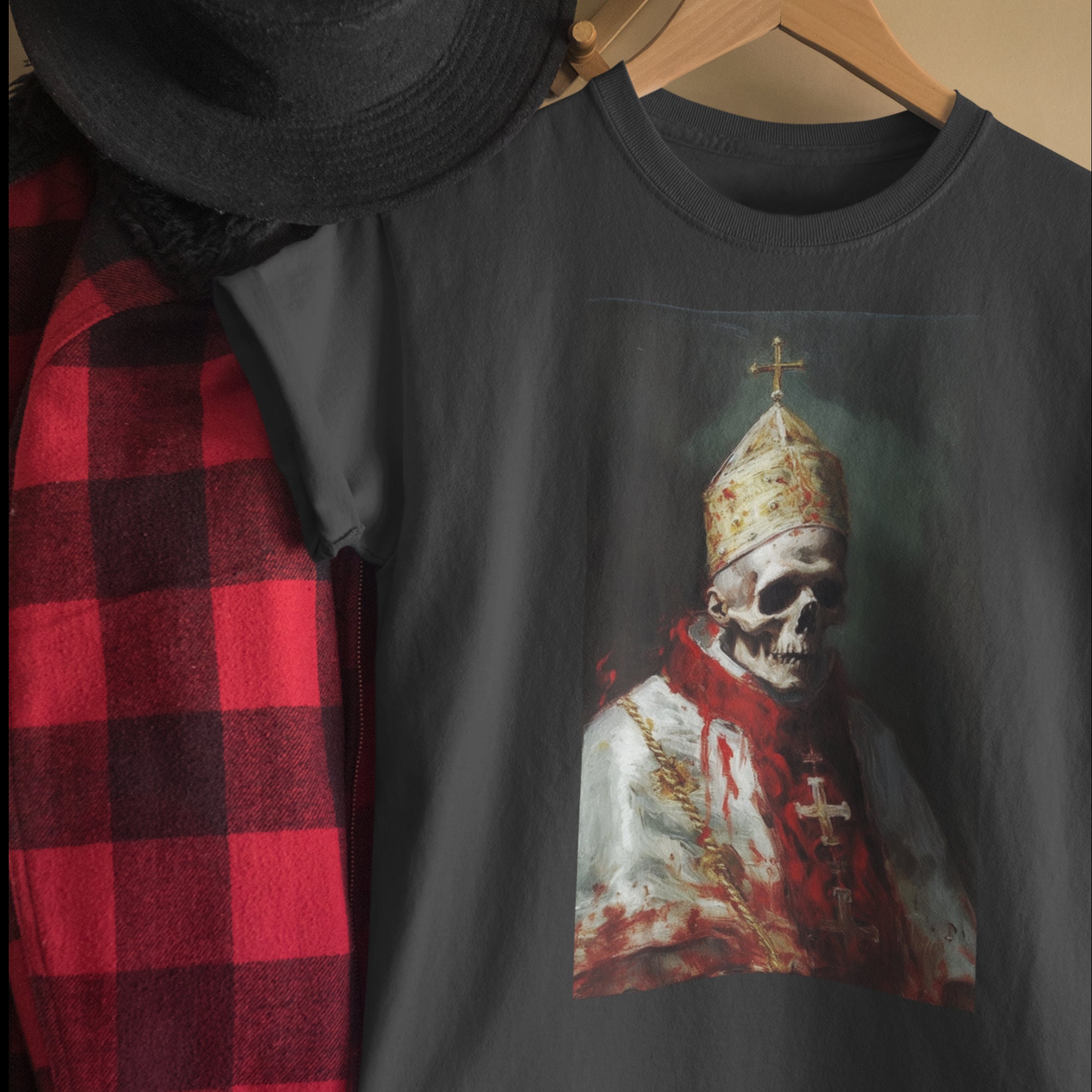 Discover Undead Dead Zombie Pope Goth T Shirt Dark Academia Shirt Spooky Punk Apparel Witch Halloween Shirt Alt Gothic Clothing Satanic Tees Evil