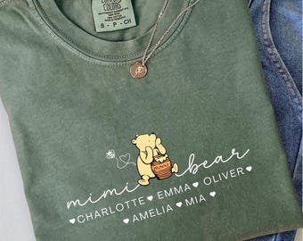Custom Mama Bear T-Shirt: Comfort Colors Cotton Tee for Mom, Grammy Bear shirt Add kids Names, Christmas Gift for Her