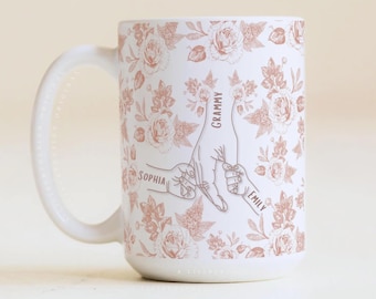 Dusty Rose Mother's Day Mug Gift from Grandkids Names Mug Unique Present for Grandma Personalized Cup