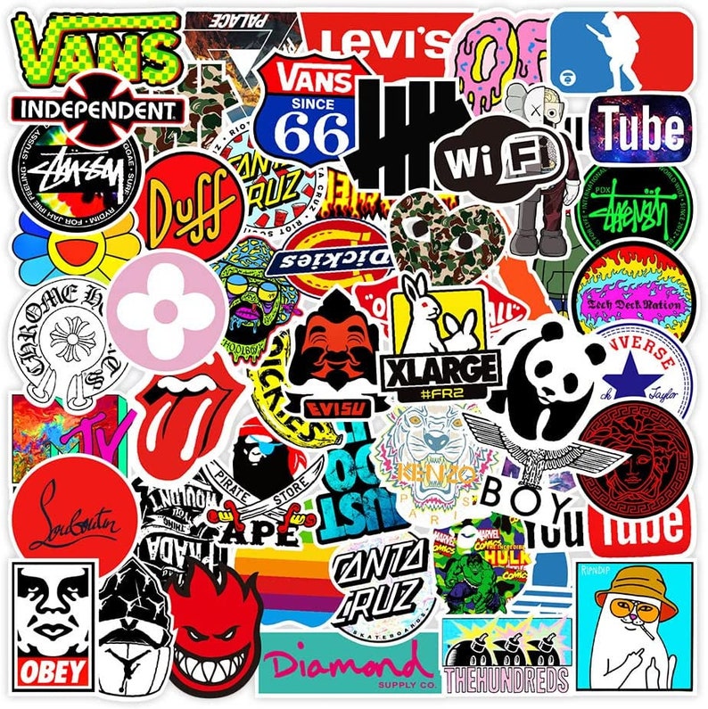 100 Pcs Cool Brand Stickers Pack Vinyl Waterproof Aesthetic Etsy UK
