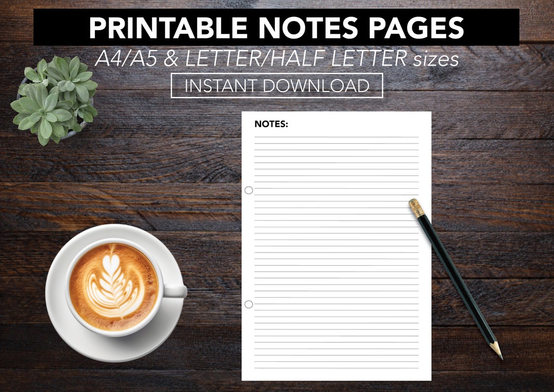 Notes Paper Printable. Lined Paper Template. Notebook Notes - Etsy