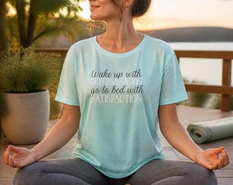 Womens open back sports top - wake up with determination, go to bed with satisfaction print