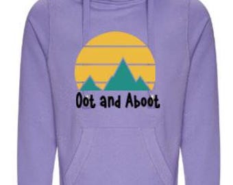Cosy Scottish Oot and Aboot Cross Neck Hoodie with Thumbholes and Kangaroo Pouch