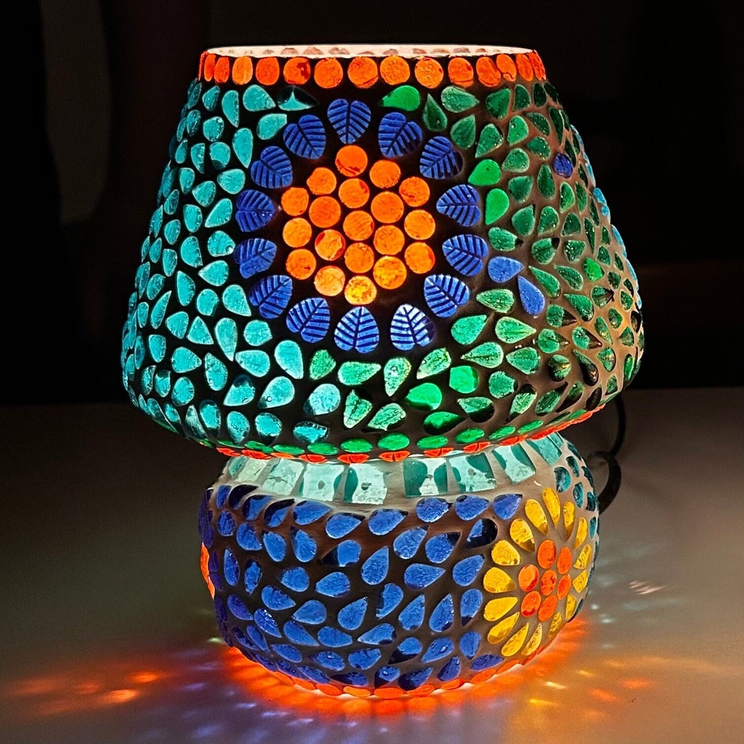 Mosaic Glass Rustic Flower Lamp, ON/OFF Switch, 6 Foot Long Wire and ...