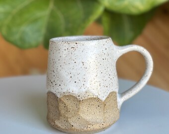 Faceted White Mountain Mug - Handmade ceramic - Carved natural clay - Mountain Faceted - White satin on speckled clay