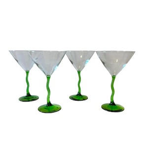 Vintage Libbey Courbe Martini Gläser - Green Stem Retro Barware 4er Set