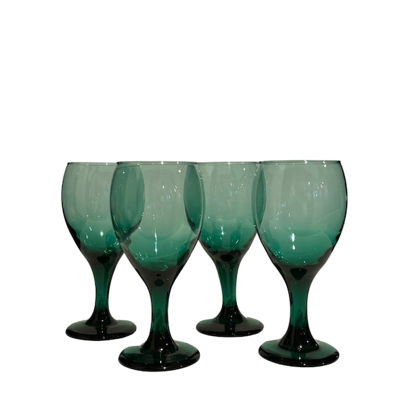 Vintage Libbey Water Goblets (Set of 4), Green Water Glasses