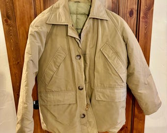 Vintage Beige Goose Down Puffy Jacket - Men’s Large Insulated Parka