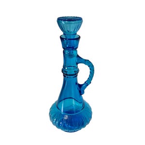 Vintage Blue Glass Liquor Decanter: Retro Genie Bottle Barware