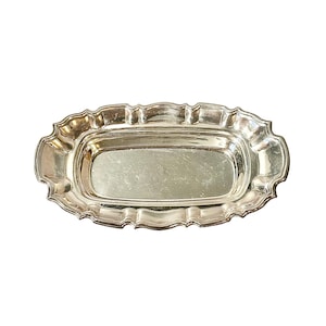 Vintage French Silverplate Tray, Scalloped Edge Ornate Serving Dish, Antique French Silver Plated Centerpiece, Elegant Barware Decor