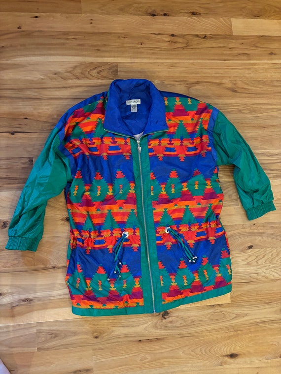 Vintage Aztec Windbreaker with Shoulder Pads