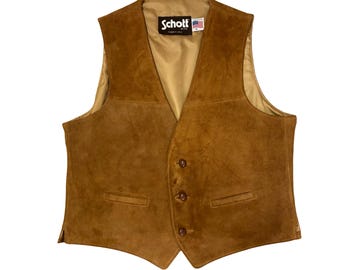Small 70s Schott Suede Rancher Western Vest / Trucker Style Snap