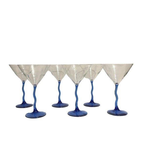 ZigZag Martini Glasses (Set of 6), Vintage Martini, Blue Stemmed Glassware