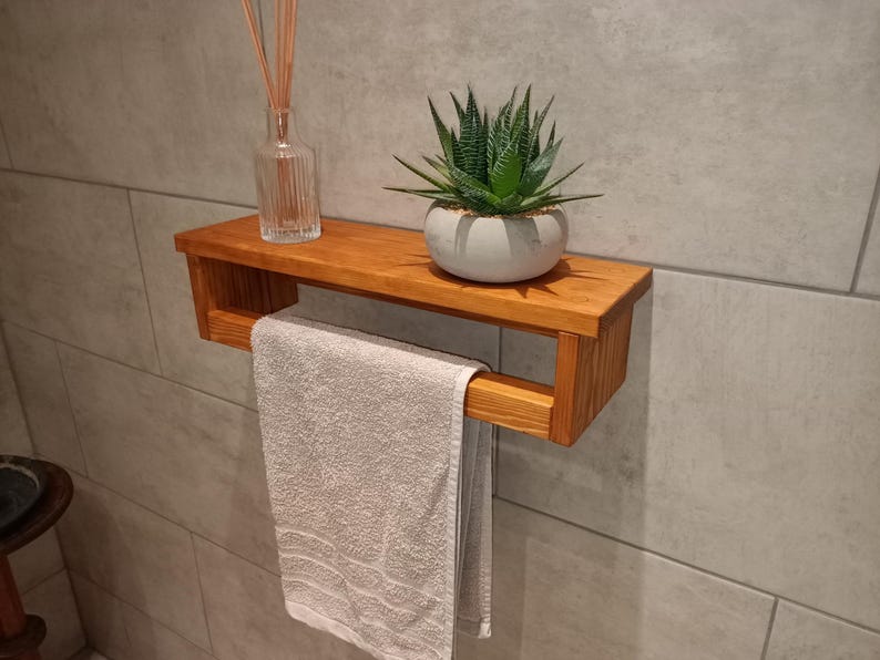 Wooden Towel Rail With Shelf in Various Stain Colours, Finished in a
