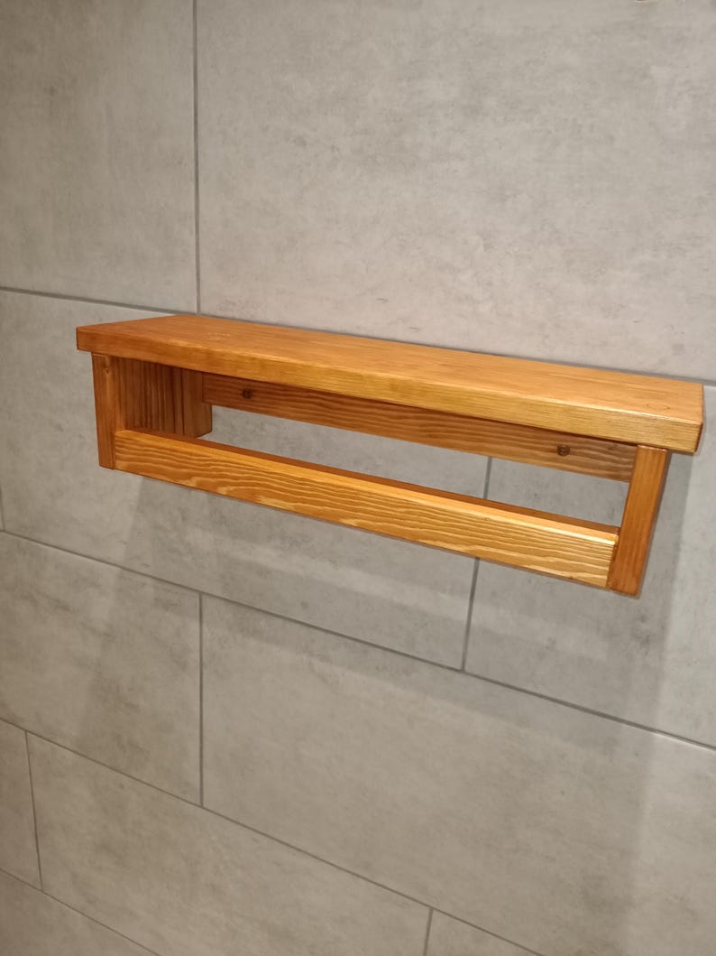 Wooden Towel Rail With Shelf in Various Stain Colours, Finished in a