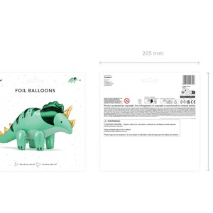 Puede incluir: Globo de aluminio verde en forma de dinosaurio con detalles dorados. El globo mide 52 cm de alto y 40 cm de ancho. El embalaje dice "Foil Balloons".