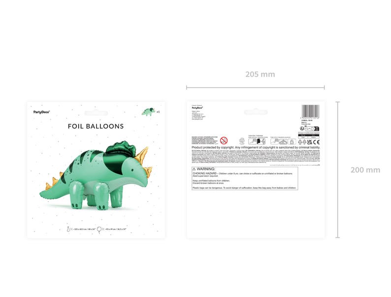 Puede incluir: Globo de aluminio verde en forma de dinosaurio con detalles dorados. El globo mide 52 cm de alto y 40 cm de ancho. El embalaje dice "Foil Balloons".