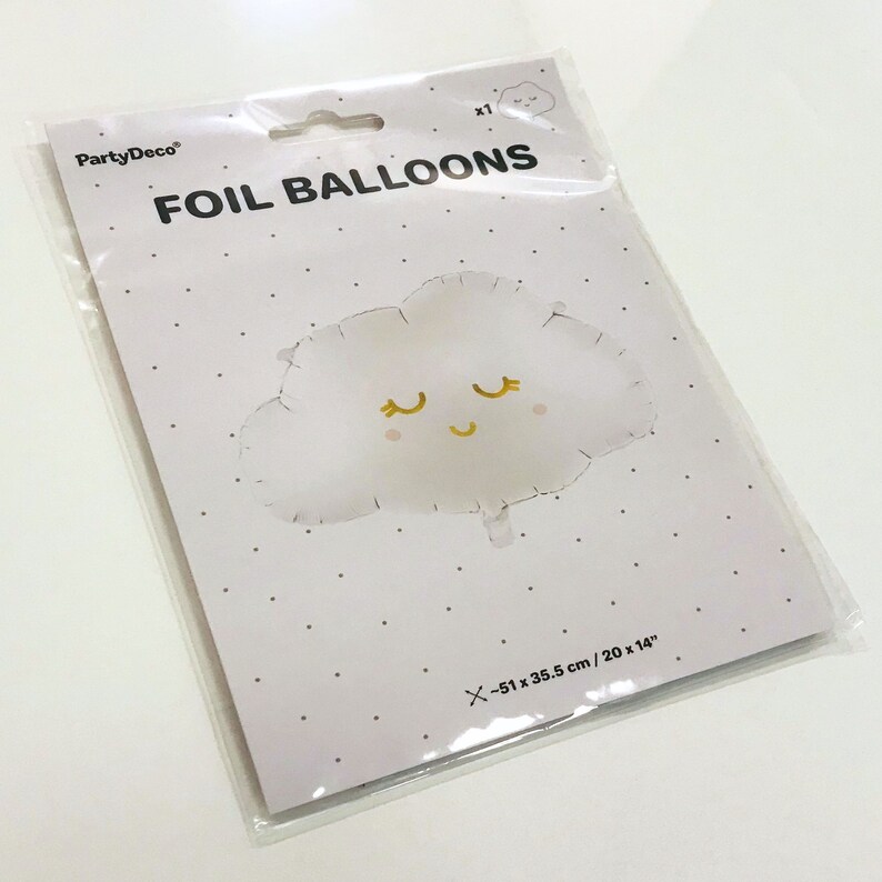 PartyDeco white cloud foil balloon in original packaging, dreamy baby shower and nursery decoration