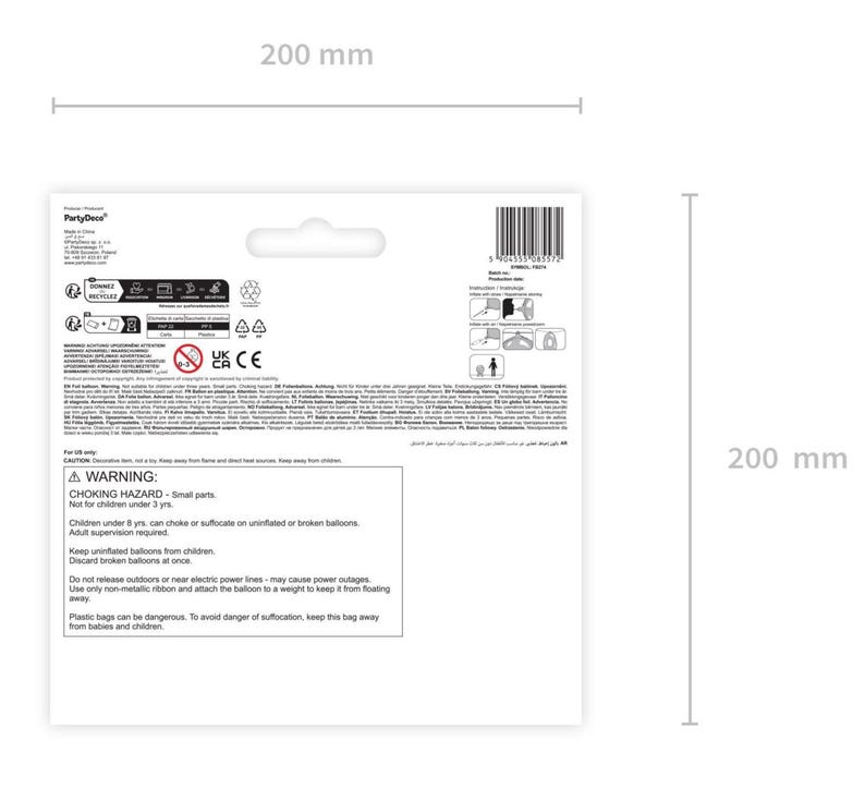 Back of brown horse foil balloon packaging with product information and inflation instructions