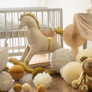 Gold & Cream Large Rocking Horse Foil Balloon – Baby Shower Decor (106 x 86 cm) image 9
