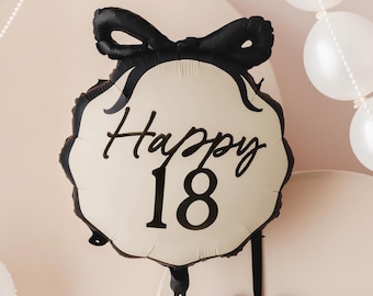 18er Geburtstag Folienballon: Schleife Creme & Schwarz Partydeko (47 x 53 cm)