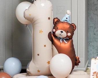 Ballon aluminium numéro un nounours 81 x 72 cm, décoration de fête d'anniversaire pour premier bébé