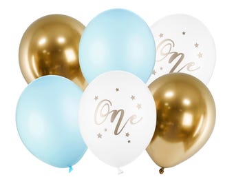 Pastell ""One"" Luftballons: Hellblau & Gold 1st Birthday Decor (6er Set)"