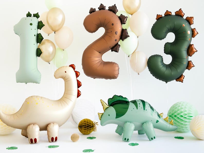 Globo gigante de dinosaurio triceratops: decoración verde para fiesta de dinosaurios imagen 2