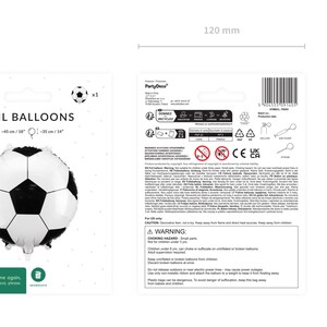 Soccer Ball Foil Balloon – 14 inch (35 cm) after inflation, before inflation 18 inch (45 cm) – PartyDecor brand – Black and White Football Mylar Balloon – Birthday Party Decoration – Eco-Friendly Packaging – Pack Size 120 mm x 155 mm – Helium or Air Fill – Includes Straw – Perfect for Kids Sports Party Theme