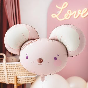Foil Balloon Pink Mouse PartyDeco 29.5x18 Inch, Light Pink Girl Baby Room Decoration, Newborn Photo Prop, Mouse Themed Baby Birthday Balloon