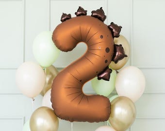 Globo de dinosaurio número dos / Decoración marrón para fiesta de cumpleaños número dos