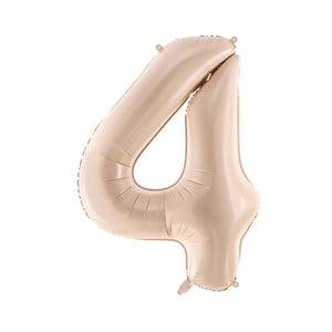 Beige number 4 foil balloon, large neutral number decoration for birthday, anniversary or milestone celebration