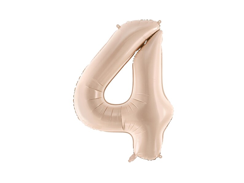 Beige number 4 foil balloon, large neutral number decoration for birthday, anniversary or milestone celebration