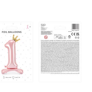 May include: Pink foil balloon shaped like the number one with a gold crown on top. The balloon is 36 inches tall. Foil Balloons.