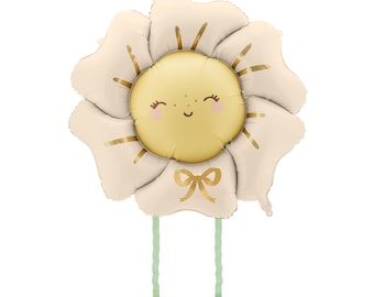 Walking Flower Foil Balloon 84 cm – Pastel Light Beige Birthday Party Decoration Baby Shower