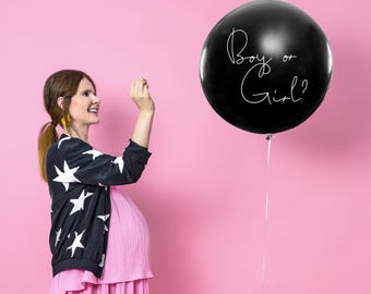 Boy Gender Reveal Balloon: 1m Black Balloon with Blue Confetti
