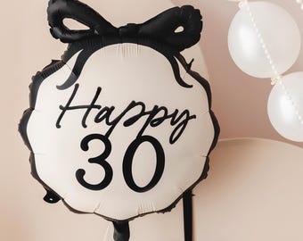 Eleganter 30. Geburtstag Luftballon: Schleife in Creme & Schwarz Party Dekor (47 x 53 cm)