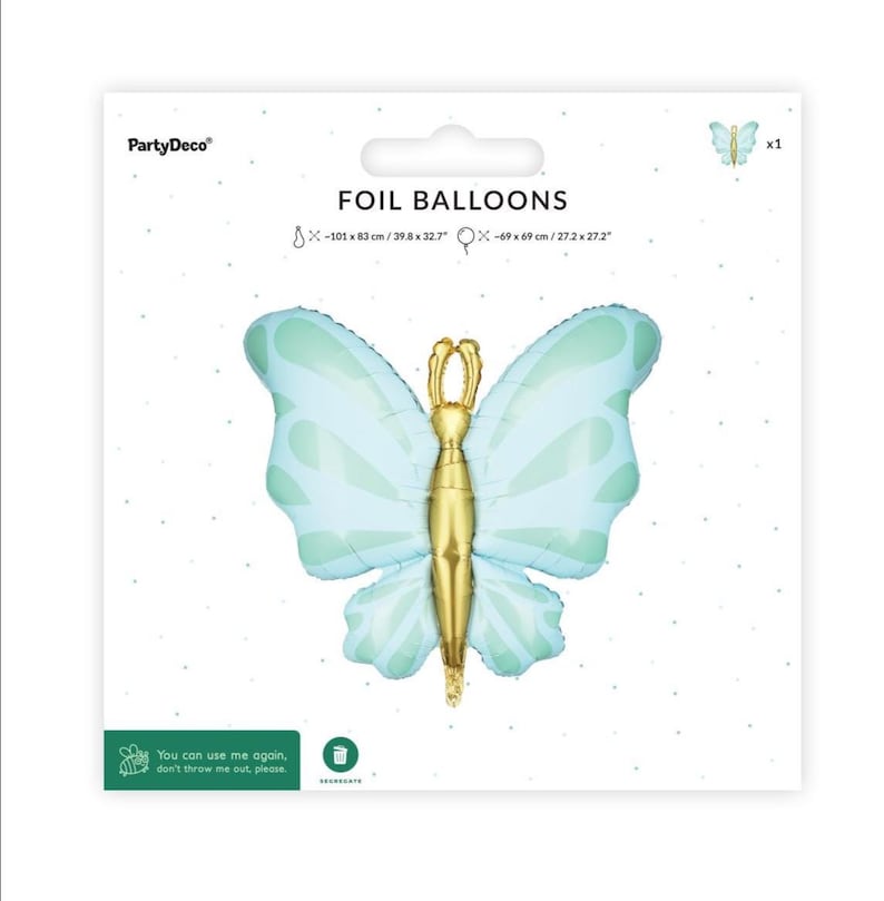 Palloncino a forma di farfalla verde menta da 27,2 pollici, decorazioni per compleanno a tema fate, palloncino per feste stravaganti immagine 8