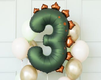 Folieballon dinosaurus nummer 3 | Groene dinosaurus verjaardagsfeestje decoratie